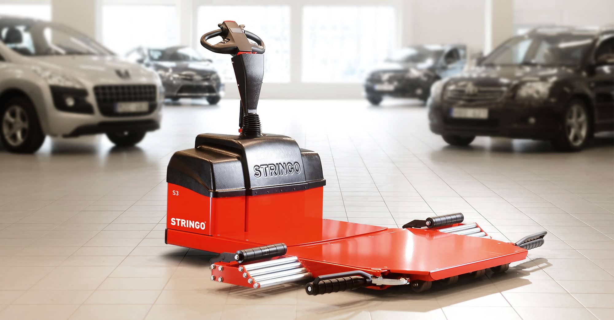 most popular model Stringo S3 stands in the car retail hall